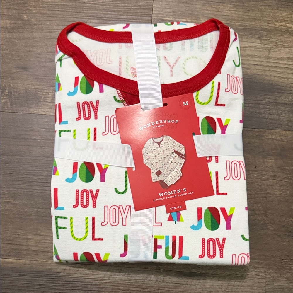 Wondershop White Womens Pajama Set with Red Trim and Multicolor 'JOY' Prin